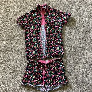 Button up pajama set, flamingoes print
